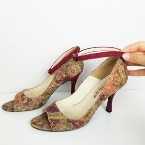 Nora Haron open toe ankle strap texture heels